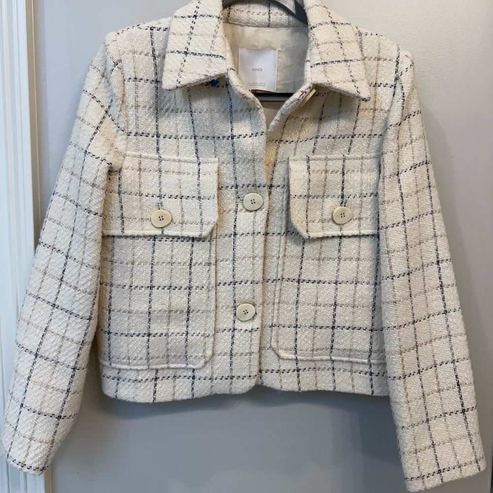 Mango Cropped Cream Textured Jacket